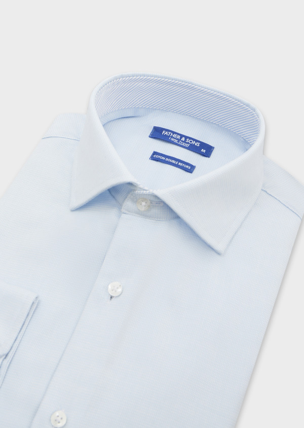 Chemise habillée non-iron Regular en popeline de coton blanc à motif fantaisie bleu ciel - Father and Sons 52055