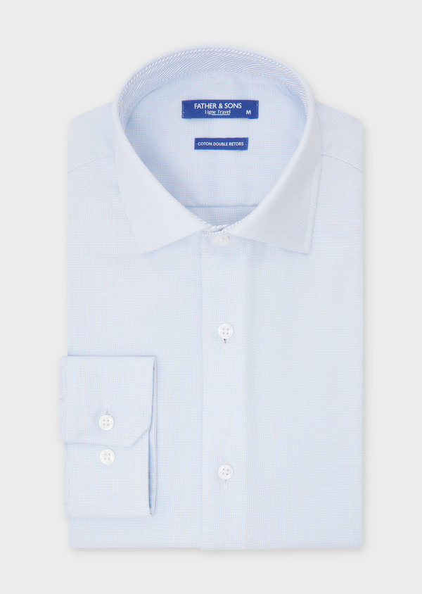 Chemise habillée non-iron Regular en popeline de coton blanc à motif fantaisie bleu ciel - Father and Sons 52054
