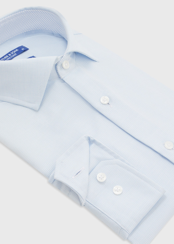 Chemise habillée non-iron Regular en popeline de coton blanc à motif fantaisie bleu ciel - Father and Sons 52056