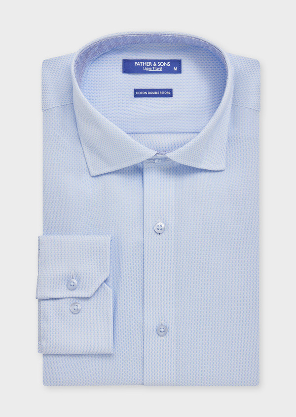 Chemise habillée non-iron Regular en coton Jacquard à motif fantaisie blanc et bleu ciel - Father and Sons 59374