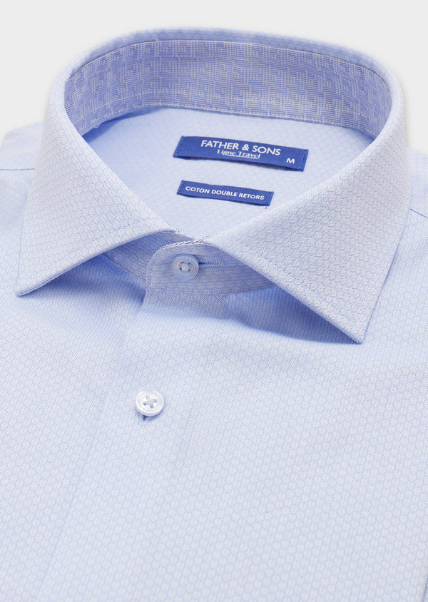 Chemise habillée non-iron Regular en coton chevron à motif fantaisie blanc et bleu ciel - Father and Sons 58850