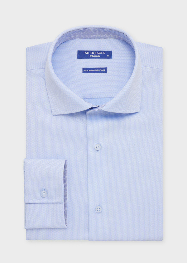 Chemise habillée non-iron Regular en coton chevron à motif fantaisie blanc et bleu ciel - Father and Sons 58849