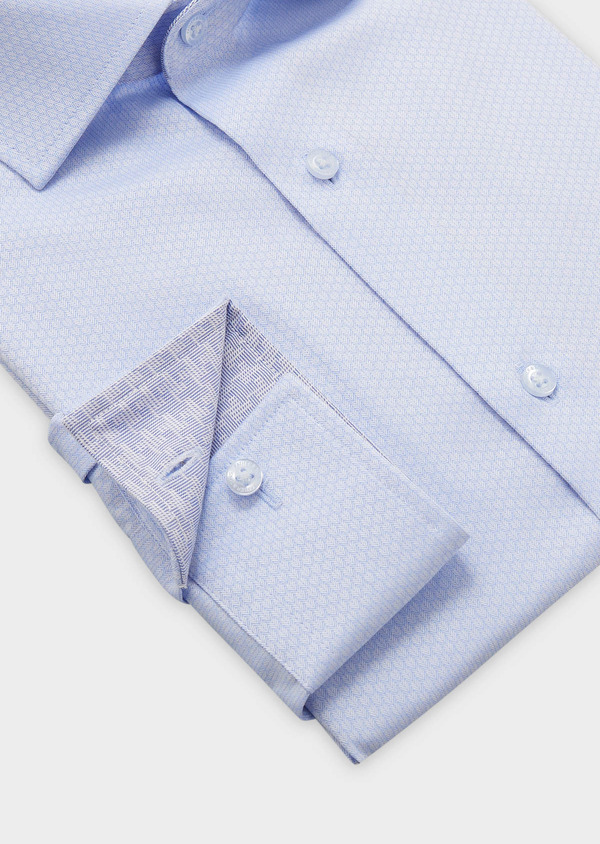 Chemise habillée non-iron Regular en coton chevron à motif fantaisie blanc et bleu ciel - Father and Sons 58851