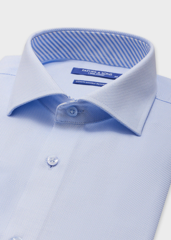 Chemise habillée non-iron Regular en coton façonné blanc à motif fantaisie bleu ciel - Father and Sons 62085