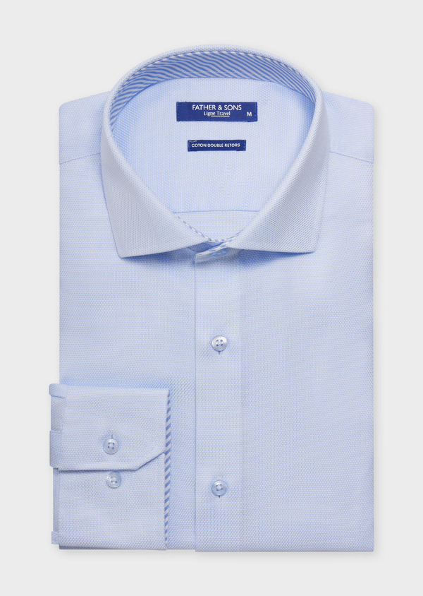 Chemise habillée non-iron Regular en coton façonné blanc à motif fantaisie bleu ciel - Father and Sons 62084