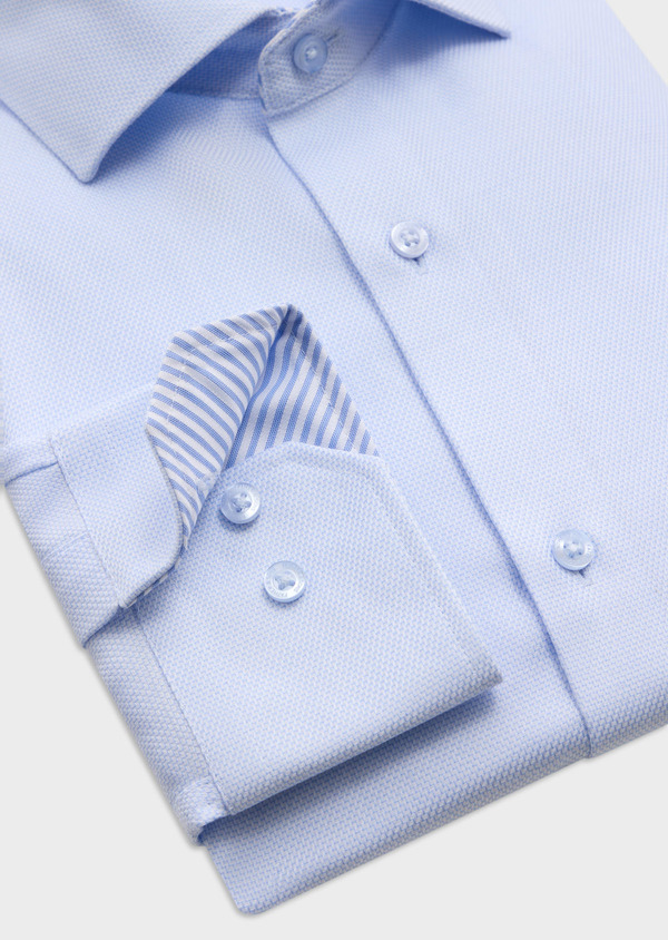 Chemise habillée non-iron Regular en coton façonné blanc à motif fantaisie bleu ciel - Father and Sons 62086