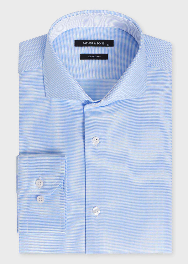 Chemise habillée Regular en popeline de coton bleu ciel et blanc à motif pied-de-poule - Father and Sons 57284