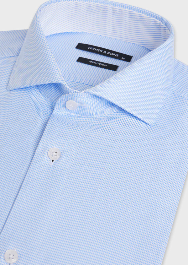 Chemise habillée Regular en popeline de coton bleu ciel et blanc à motif pied-de-poule - Father and Sons 57285