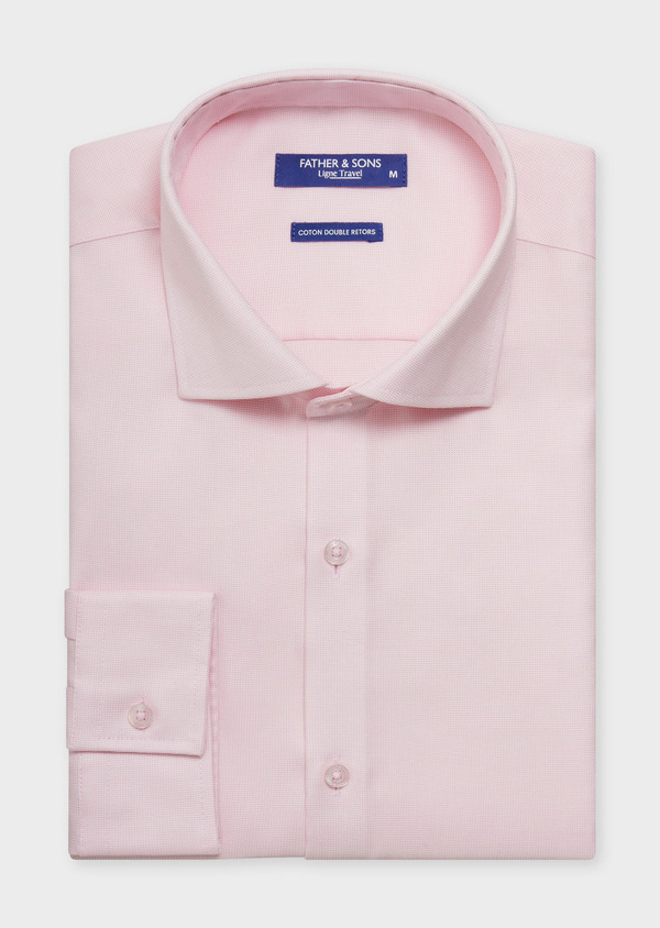 Chemise habillée non-iron Regular en coton Jacquard blanc à motif fantaisie rose - Father and Sons 62066