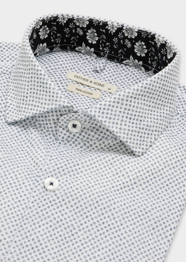 Chemise sport Regular en coton façonné blanc à motif fleuri bleu - Father and Sons 55835