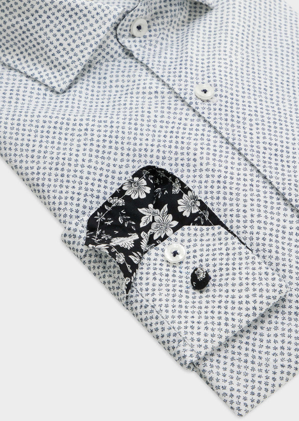 Chemise sport Regular en coton façonné blanc à motif fleuri bleu - Father and Sons 55836