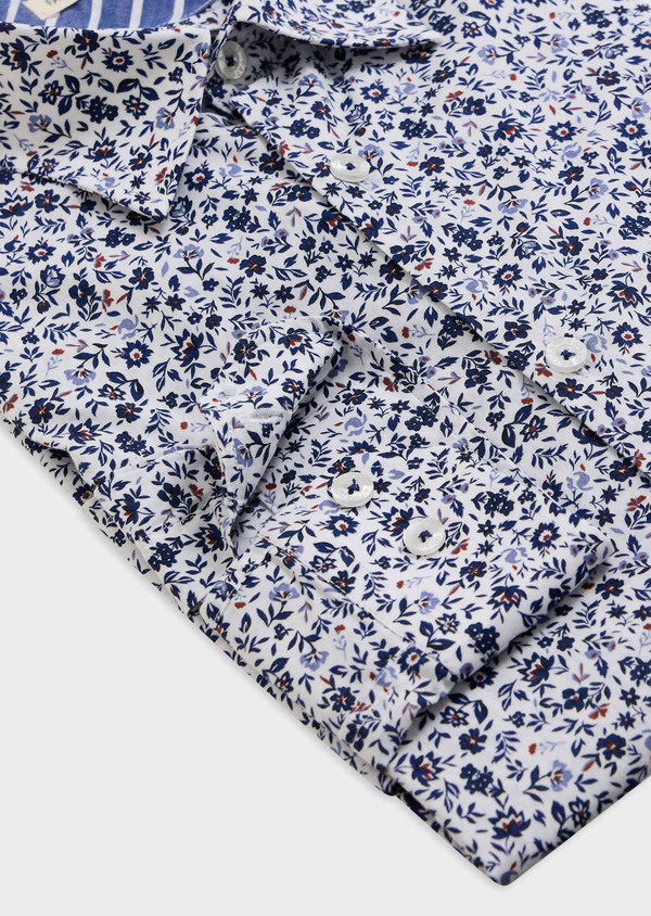 Chemise sport Regular en popeline de coton stretch blanc à motif fleuri bleu - Father and Sons 62392