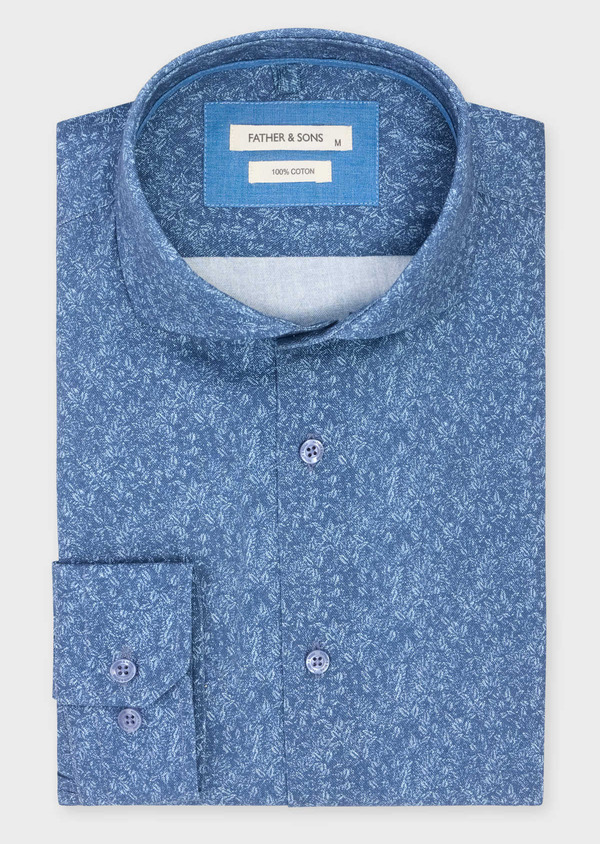 Chemise sport Regular en twill de coton bleu jeans à motif fleuri écru - Father and Sons 60705