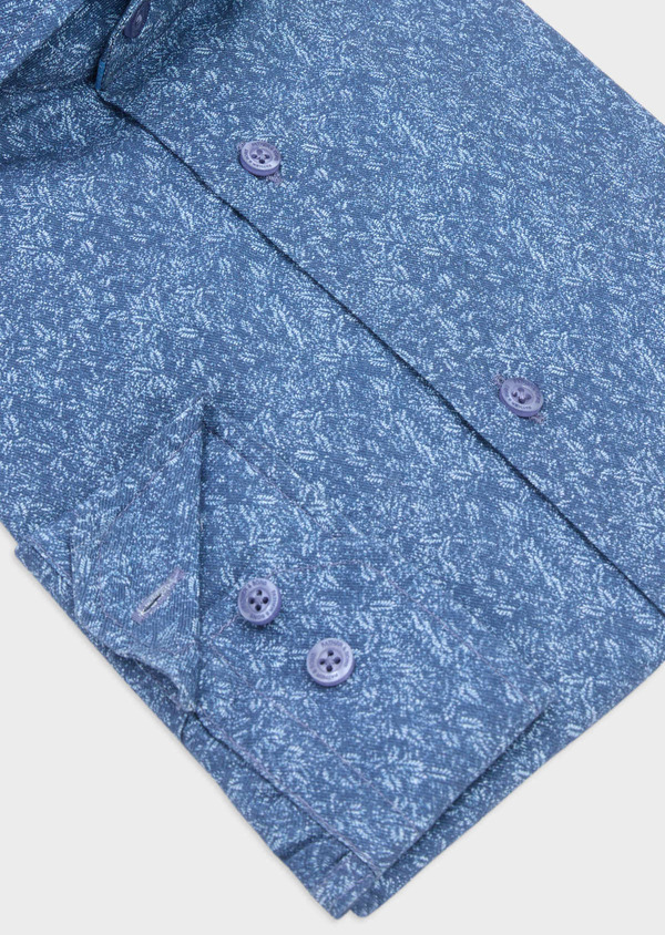 Chemise sport Regular en twill de coton bleu jeans à motif fleuri écru - Father and Sons 60707
