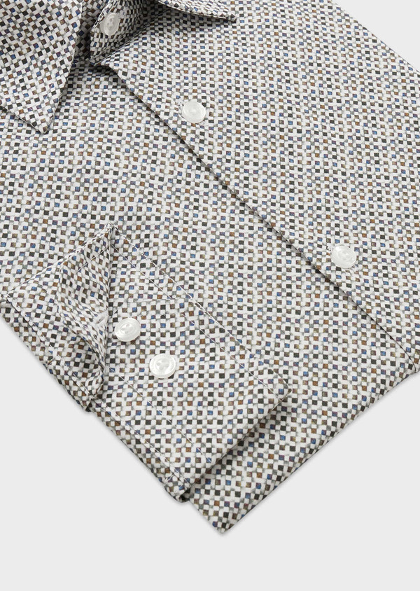 Chemise sport Regular en popeline de coton blanc à motifs géométriques marron et bleu - Father and Sons 58865