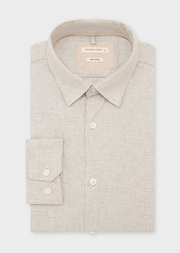 Chemise sport Regular en flanelle de coton blanc et gris à motif pied-de-poule - Father and Sons 59202