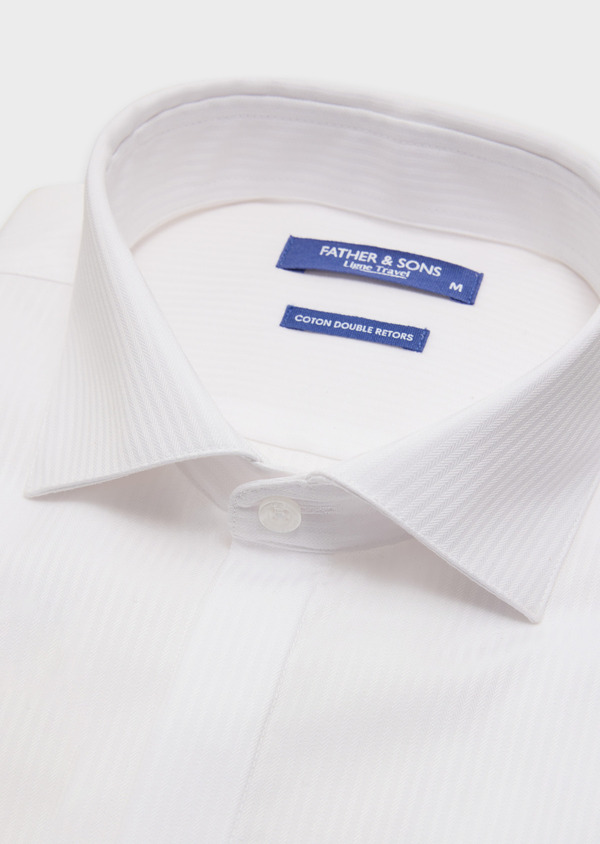 Chemise habillée non-iron Regular en coton façonné blanc à rayures - Father and Sons 61809