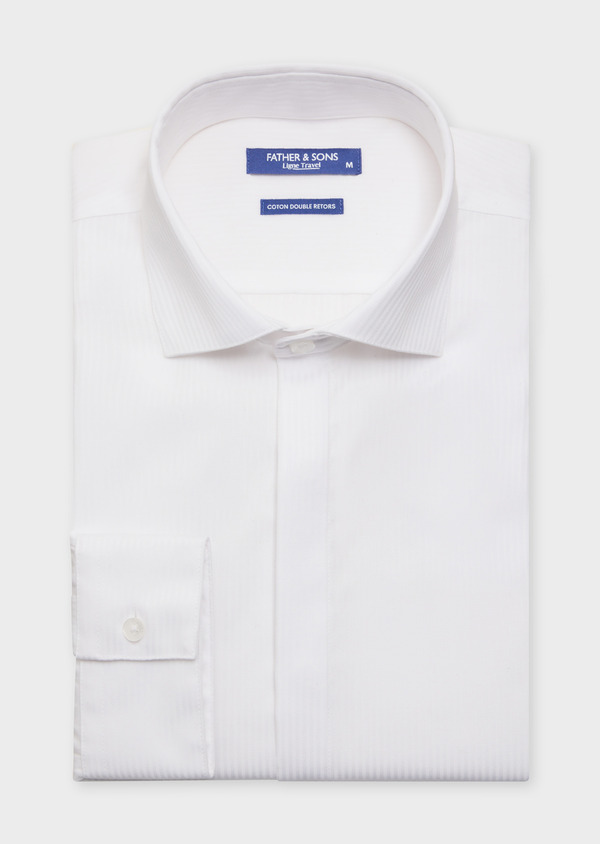 Chemise habillée non-iron Regular en coton façonné blanc à rayures - Father and Sons 61808