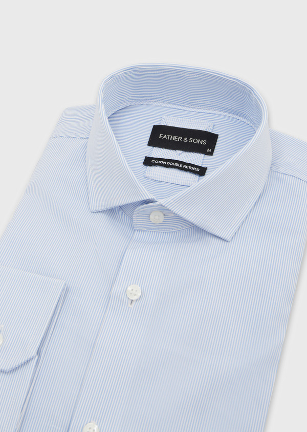 Chemise habillée Regular en popeline de coton blanc à rayures bleu pâle - Father and Sons 52359
