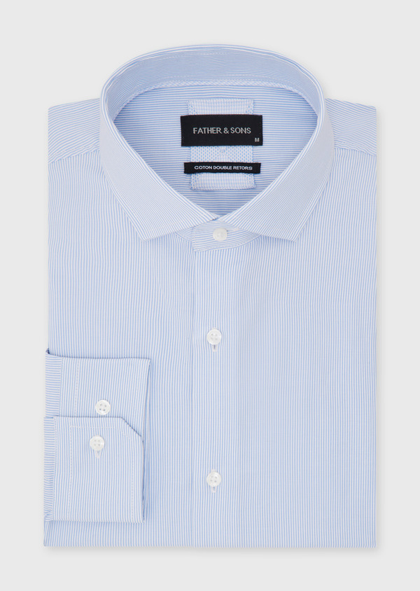 Chemise habillée Regular en popeline de coton blanc à rayures bleu pâle - Father and Sons 52358