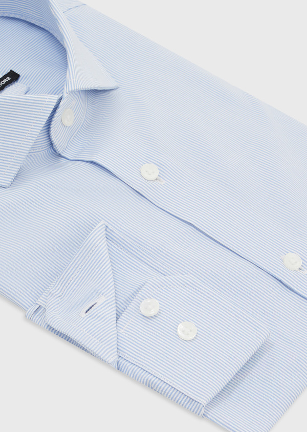 Chemise habillée Regular en popeline de coton blanc à rayures bleu pâle - Father and Sons 52360