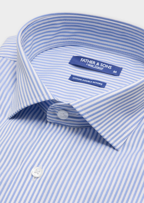 Chemise habillée non-iron Regular en coton Jacquard blanc à rayures bleu ciel - Father and Sons 62082