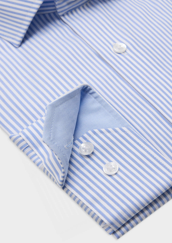 Chemise habillée non-iron Regular en coton Jacquard blanc à rayures bleu ciel - Father and Sons 62083