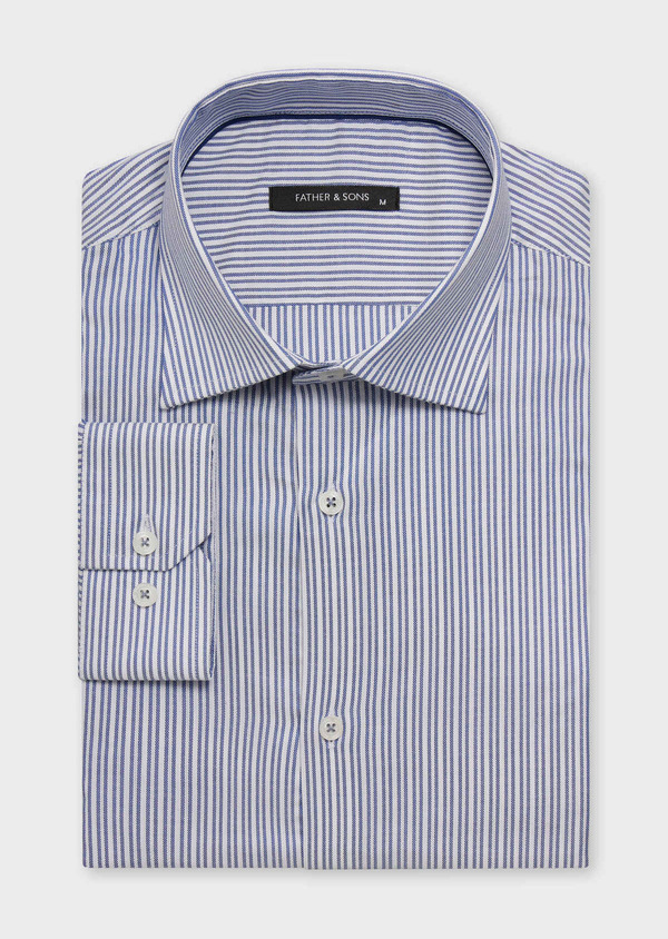 Chemise habillée Regular en popeline de coton mélangé blanc à rayures bleu marine - Father and Sons 62494