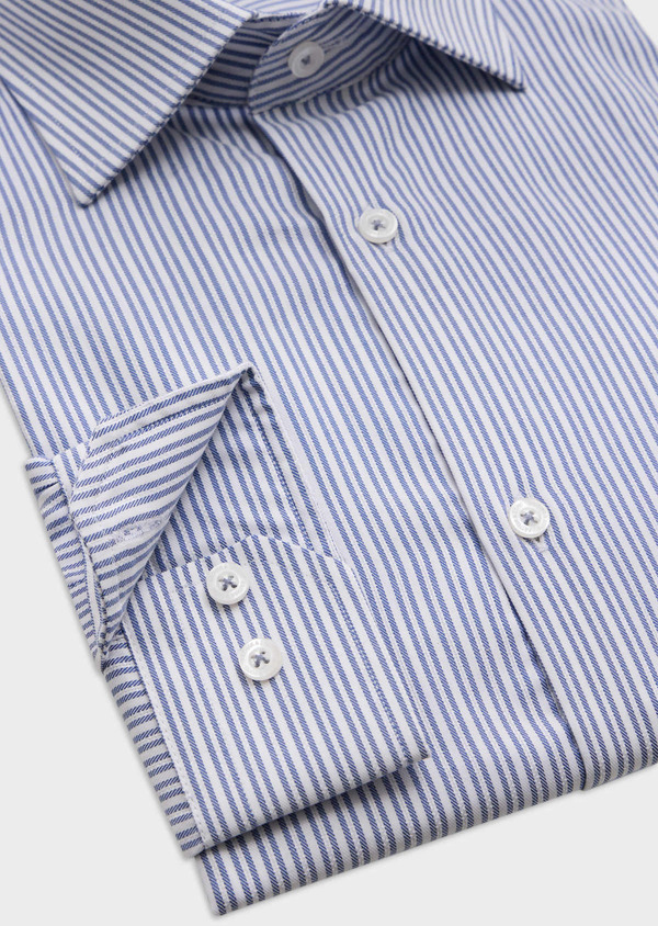 Chemise habillée Regular en popeline de coton mélangé blanc à rayures bleu marine - Father and Sons 62496