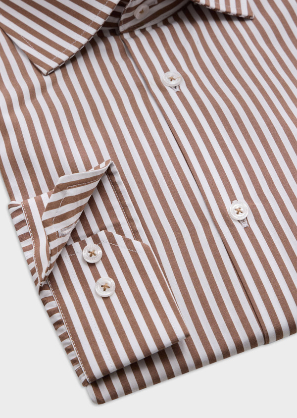 Chemise habillée Regular en popeline de coton blanc à rayures taupe - Father and Sons 62514