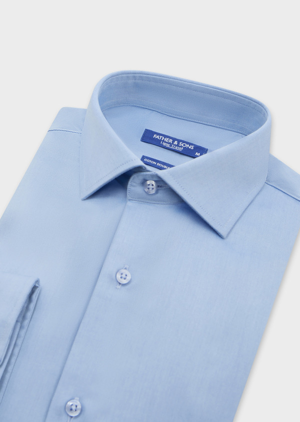 Chemise habillée non-iron Regular en twill de coton uni bleu azur - Father and Sons 52061