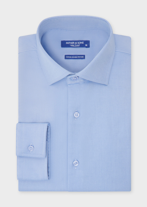 Chemise habillée non-iron Regular en twill de coton uni bleu azur - Father and Sons 52060