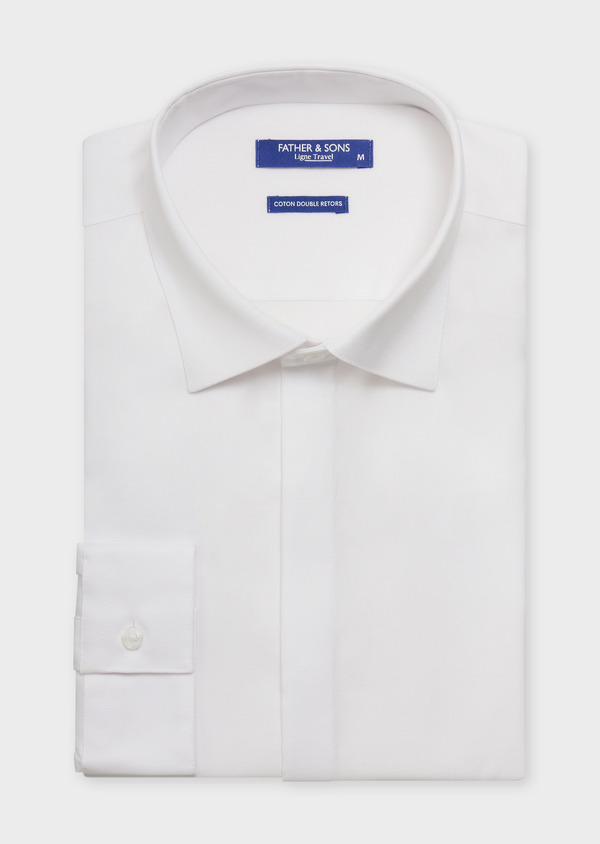 Chemise habillée non-iron Regular en coton façonné uni blanc - Father and Sons 62075