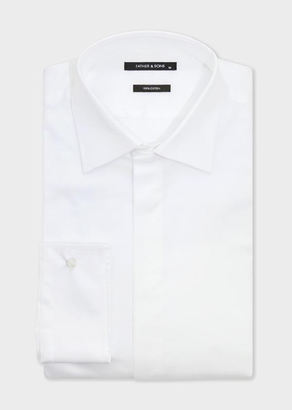 Chemise habillée Regular en satin de coton uni blanc - Father and Sons 60745
