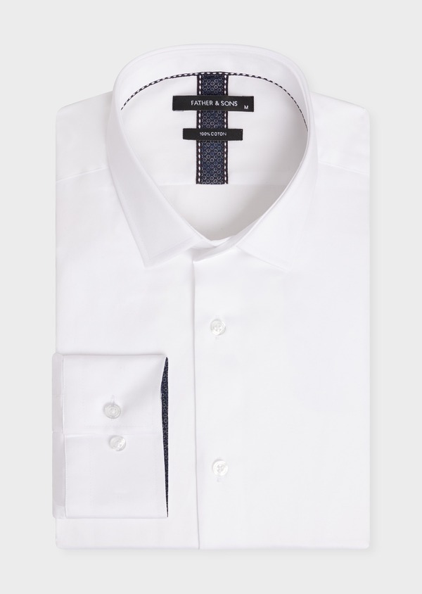 Chemise habillée Regular en satin de coton uni blanc - Father and Sons 52334