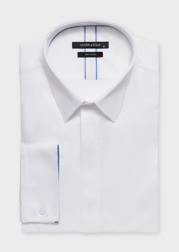 Chemise habillée Regular en satin de coton uni blanc - Father and Sons 64016