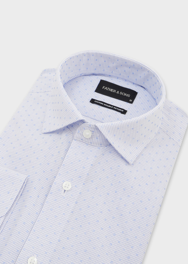 Chemise habillée Slim en coton Jacquard blanc à carreaux bleus - Father and Sons 52344