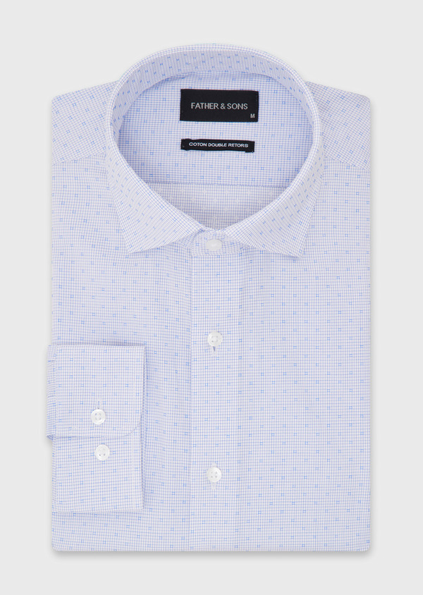 Chemise habillée Slim en coton Jacquard blanc à carreaux bleus - Father and Sons 52343
