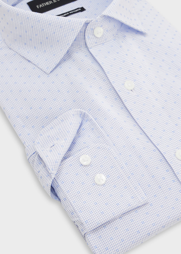 Chemise habillée Slim en coton Jacquard blanc à carreaux bleus - Father and Sons 52345