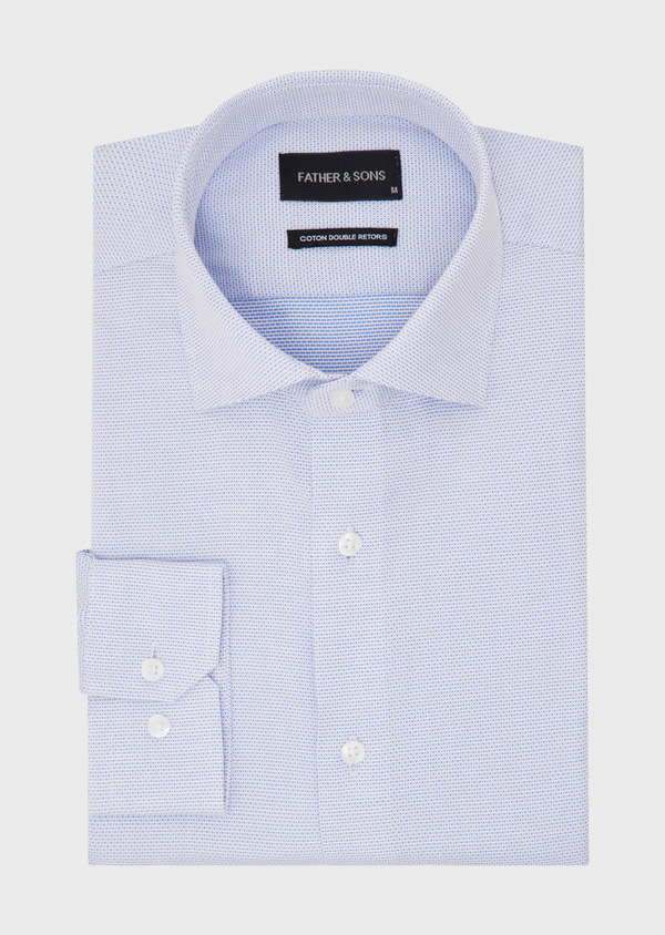 Chemise habillée Slim en coton Jacquard blanc à carreaux bleus - Father and Sons 52346