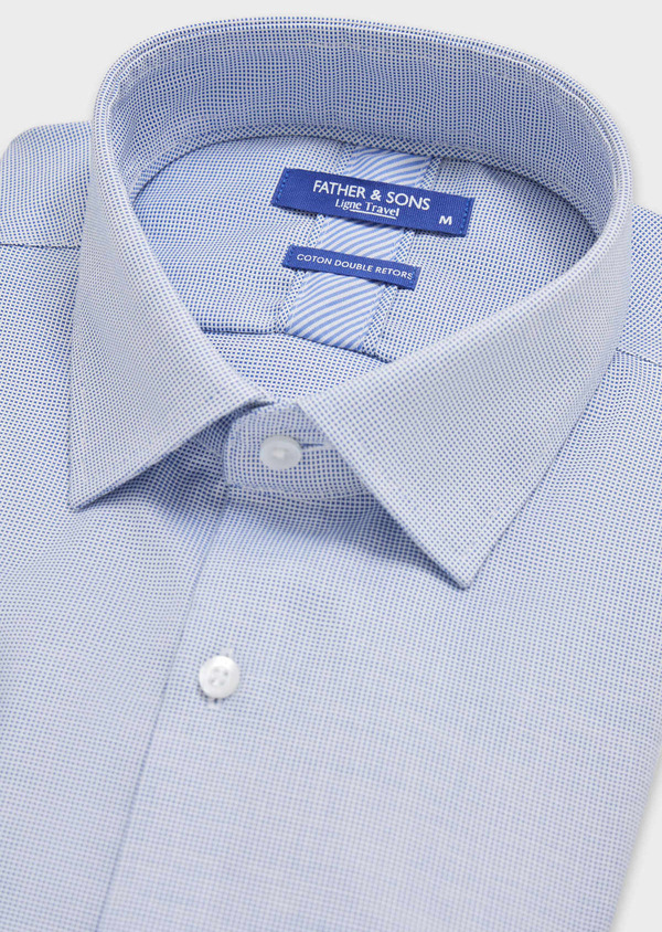 Chemise habillée non-iron Slim en coton Jacquard blanc à carreaux bleu chambray - Father and Sons 59372