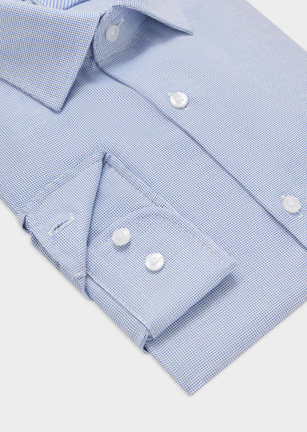 Chemise habillée non-iron Slim en coton Jacquard blanc à carreaux bleu chambray - Father and Sons 59373