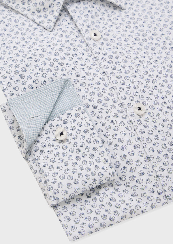 Chemise sport Slim en popeline de coton blanc à motif fantaisie bleu - Father and Sons 57241