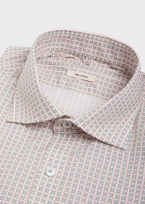 Chemise sport Slim en popeline de coton blanc à motif fantaisie rose, vert et bleu - Father and Sons 62376