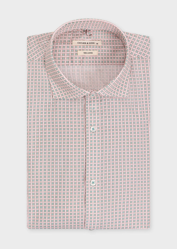Chemise sport Slim en popeline de coton blanc à motif fantaisie rose, vert et bleu - Father and Sons 62375