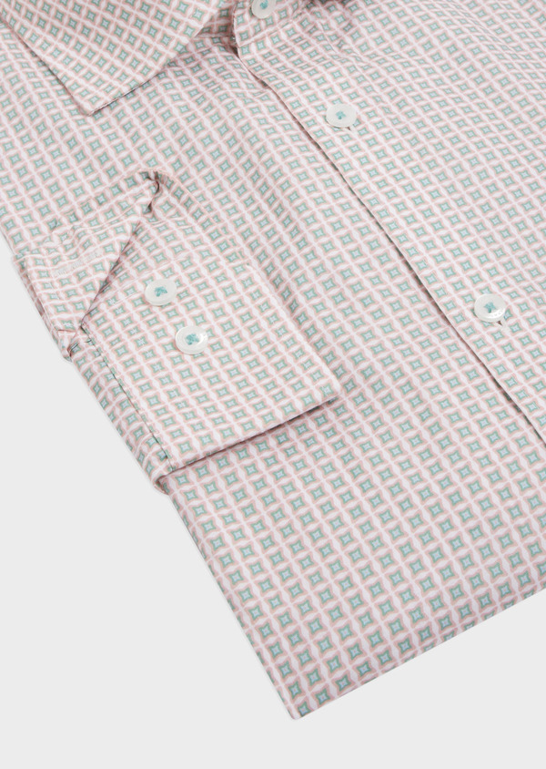 Chemise sport Slim en popeline de coton blanc à motif fantaisie rose, vert et bleu - Father and Sons 62377