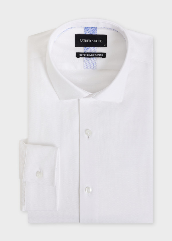 Chemise habillée Slim en coton façonné uni blanc - Father and Sons 54662