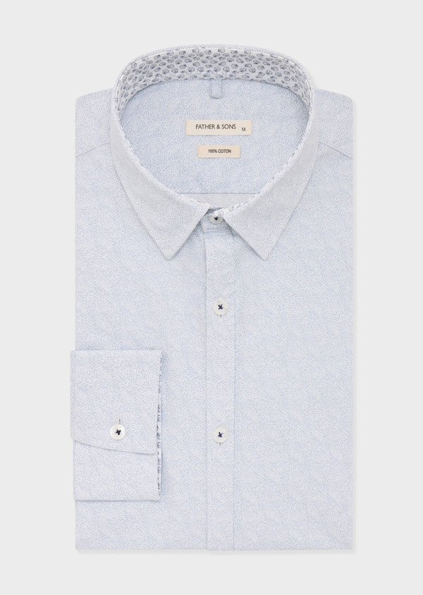 Chemise sport Slim en popeline de coton blanc à motif fantaisie bleu pâle - Father and Sons 57236