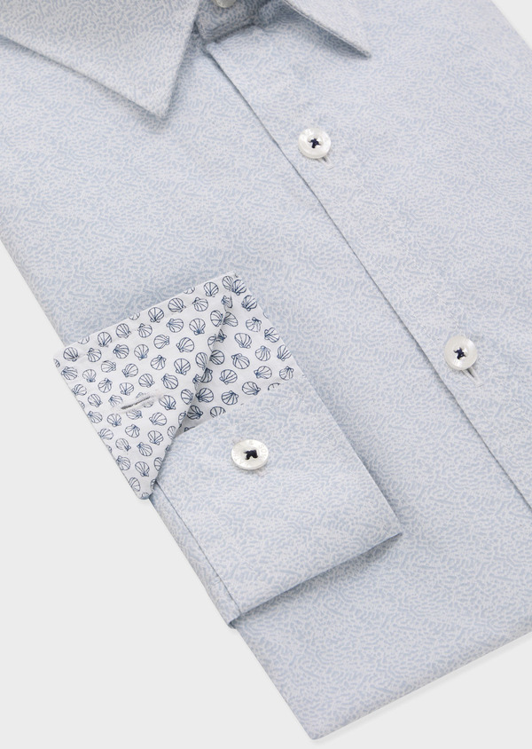 Chemise sport Slim en popeline de coton blanc à motif fantaisie bleu pâle - Father and Sons 57238