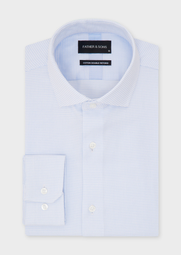 Chemise habillée Slim en coton Jacquard blanc à motif fantaisie bleu pâle - Father and Sons 52355